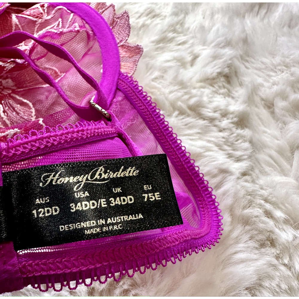 Honey Birdette AURORA🌺 Pink Floral Lace Bra 34DD - Picture 4 of 4